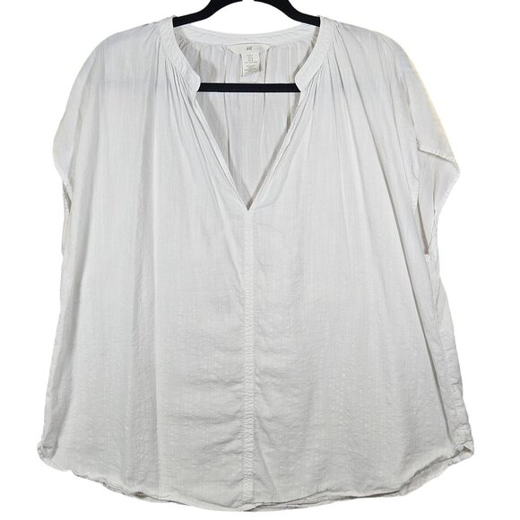 H&M Women L White V-Neck Blouse Relaxed Fit Clean Girl Minimalist Large - Picture 2 of 10